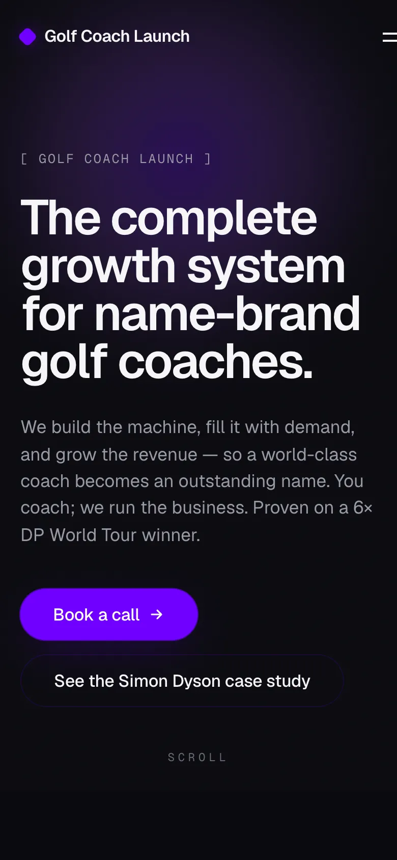 Golf Coach Launch — mobile view on a phone