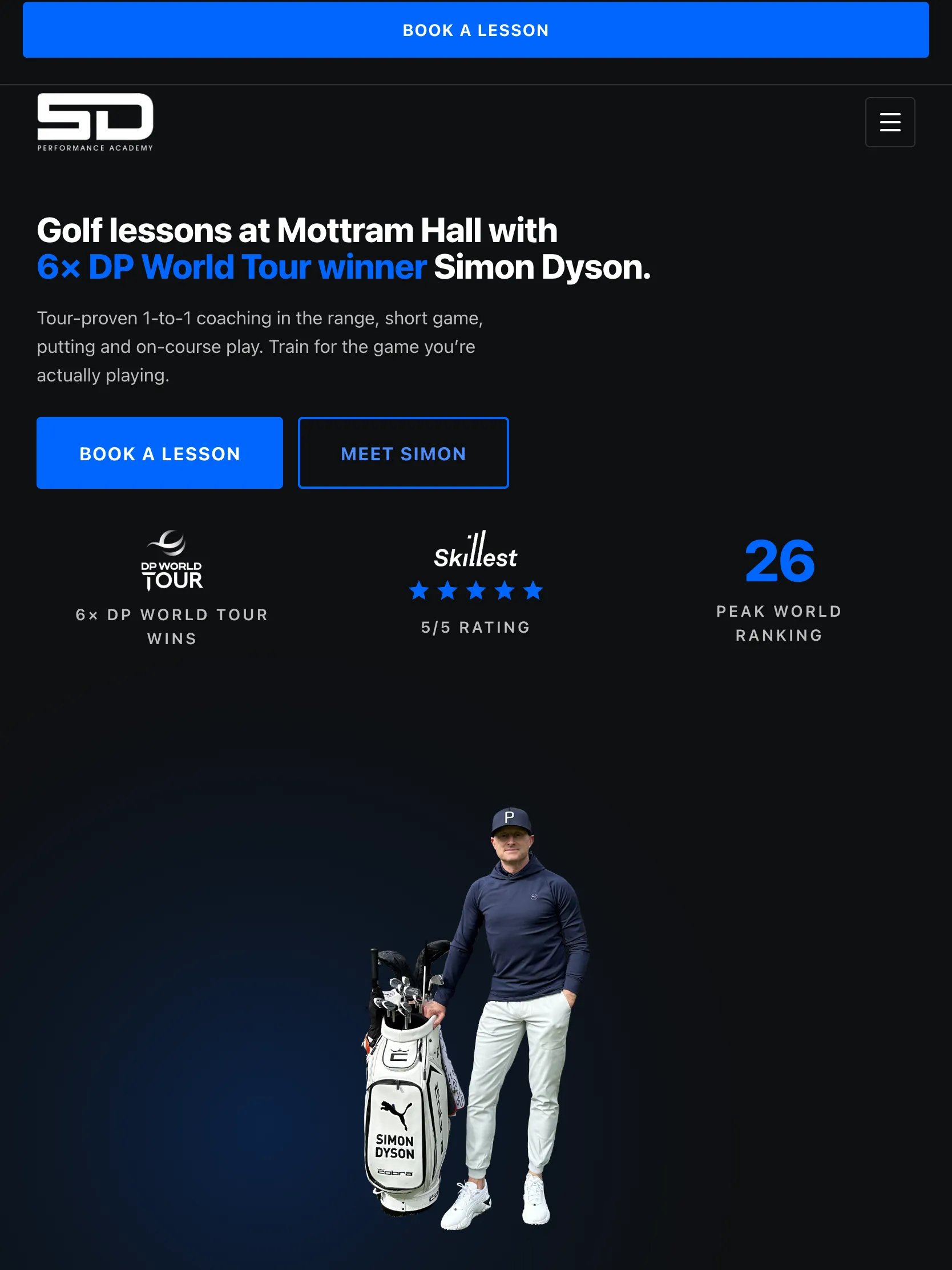 Simon Dyson Performance Academy — tablet view